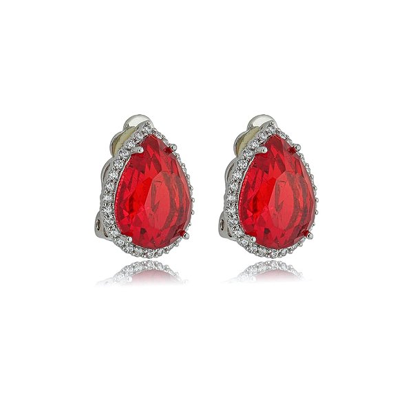 Brinco pressão gota zircônia vermelho ródio semijoia 18219
