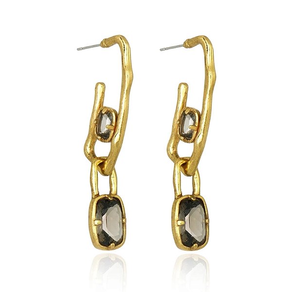 Brinco Claudia Arbex cristais fumê ouro vintage