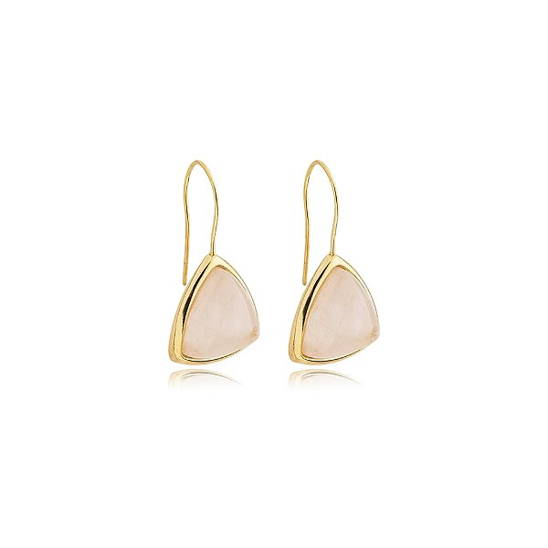 Brinco gancho pedra natural quartzo rosa ouro semijoia