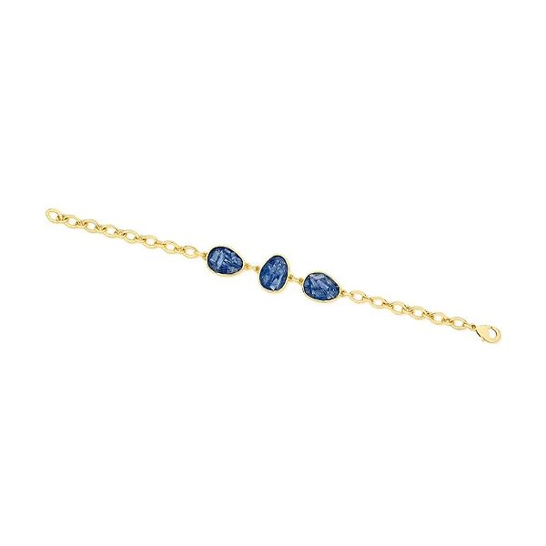 Pulseira pedra natural cianita azul ouro semijoia