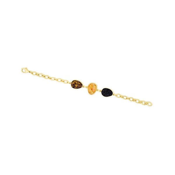 Pulseira pedras naturais olho de tigre citrino e turmalina negra ouro semijoia