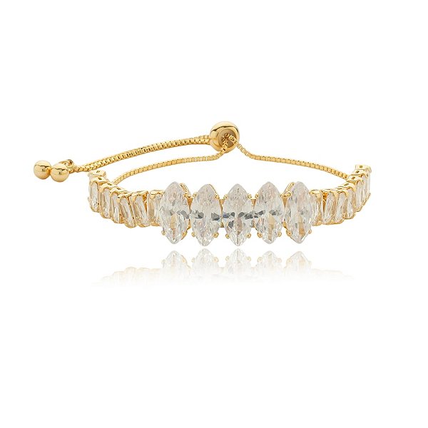 Pulseira gravatinha zircônias baguetes e navetes ouro semijoia PU 1031