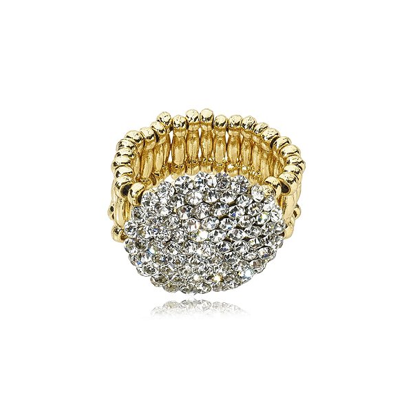 Anel ajustável Leticia Sarabia dourado redondo cristal