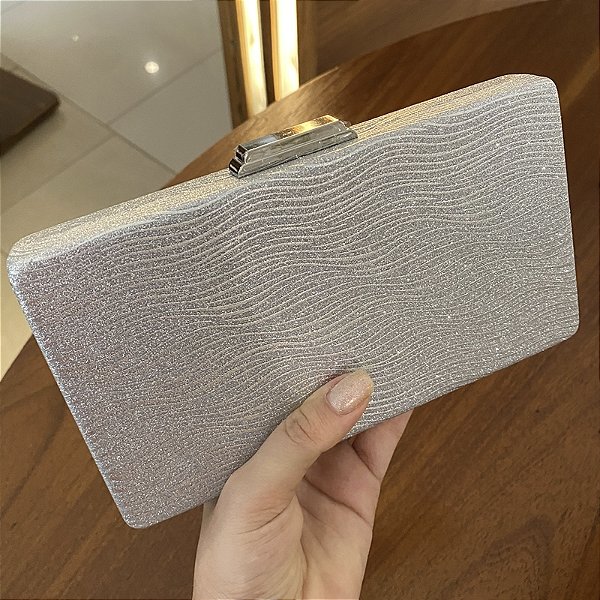 Clutch retangular tecido prata