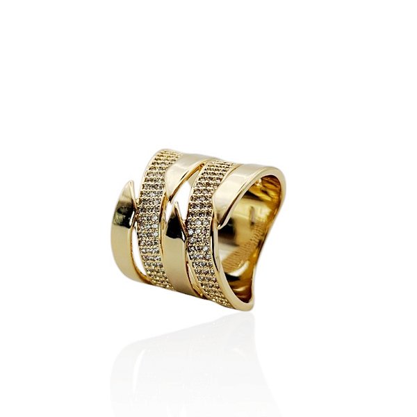 Anel zircônia ouro semijoia AN 571