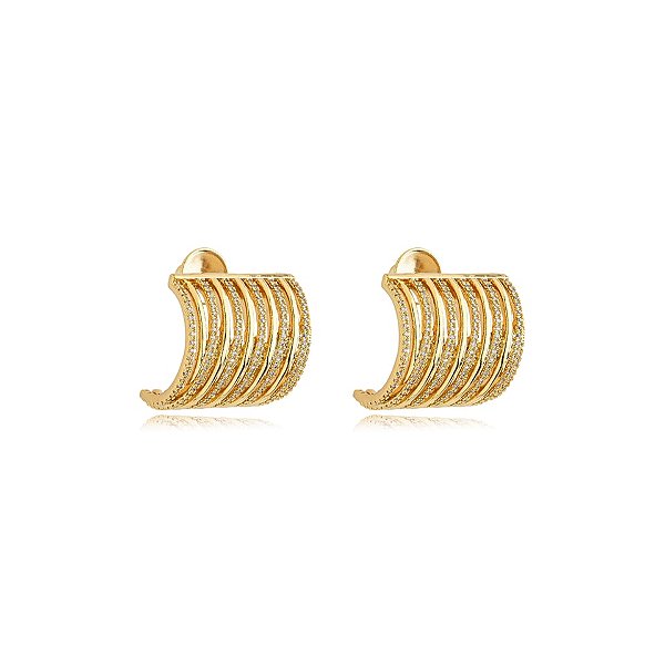 Brinco meia argola zircônia ouro semijoia BA 5664