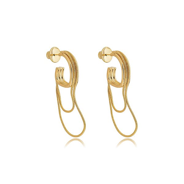 Brinco argola corrente dupla ouro semijoia BA 5538