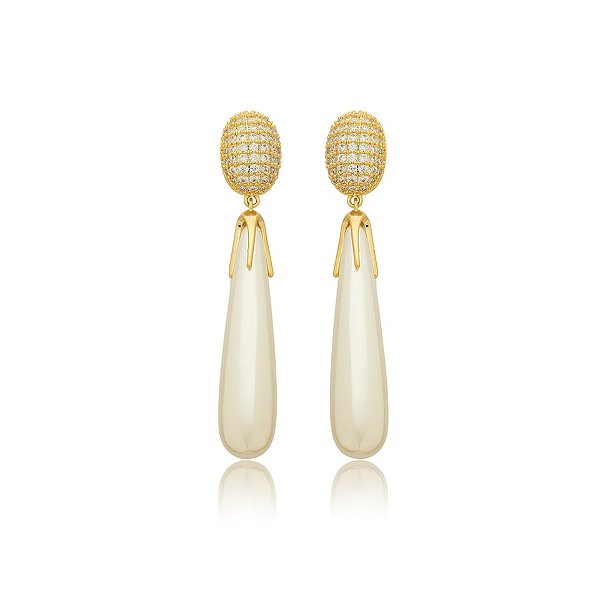 Brinco pérola gota zircônia ouro semijoia BA 5632