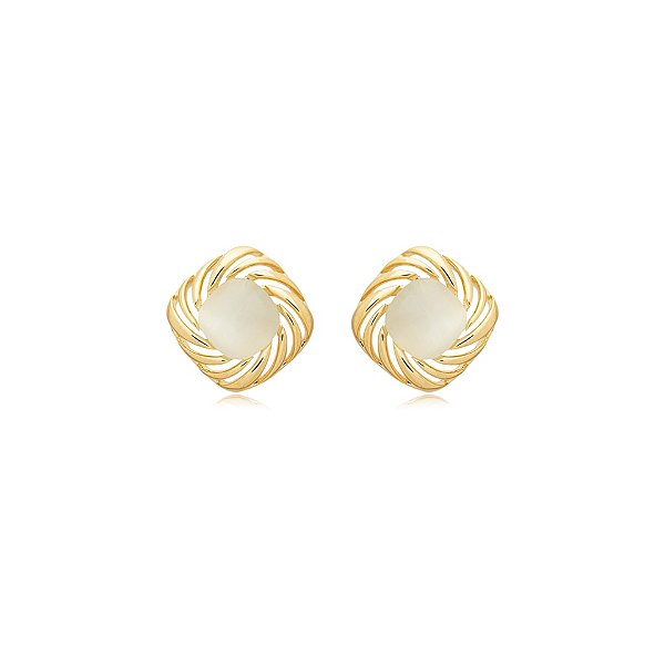 Brinco quadrado cristal olho de gato ouro semijoia BA 5641
