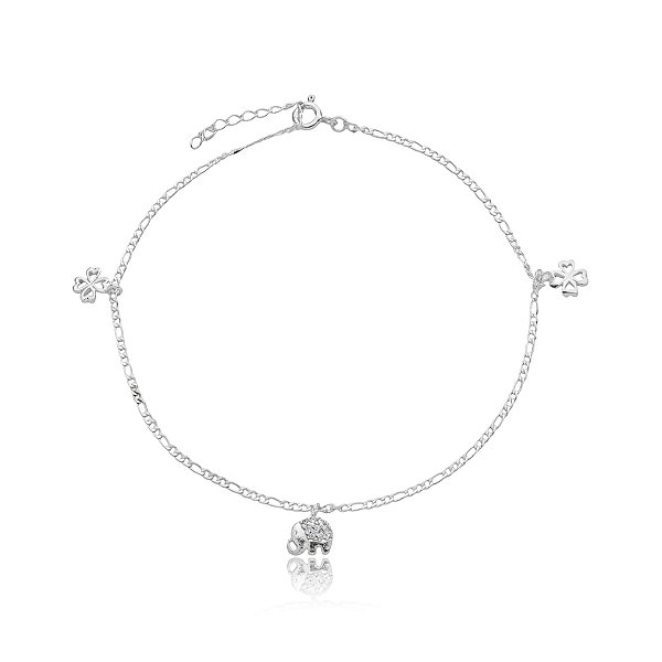 Tornozeleira corrente penduricalhos patuás zircônia prata 925