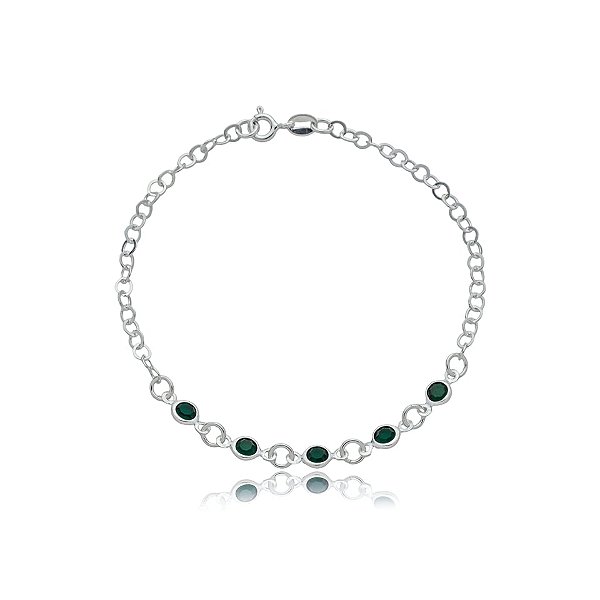 Pulseira corrente cristais verde prata 925