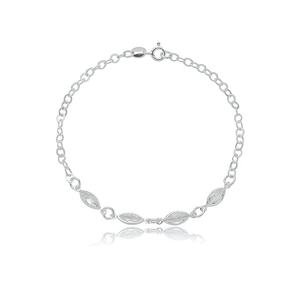 Pulseira corrente cristais navetes prata 925