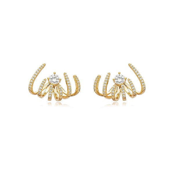 Brinco ear jacket garras zircônias ouro semijoia BA 5395
