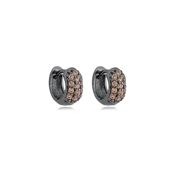 Brinco argolinha segundo furo zircônia topázio ródio negro semijoia