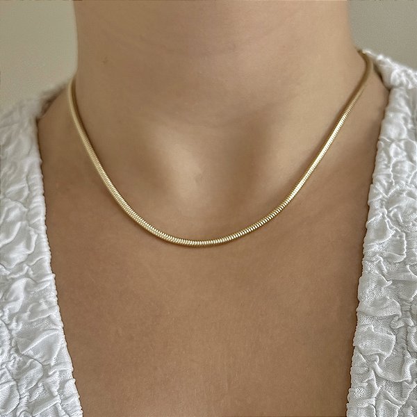 Colar choker rabo de rato ouro semijoia