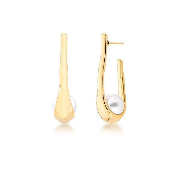 Brinco argola pérola shell ouro fosco semijoia