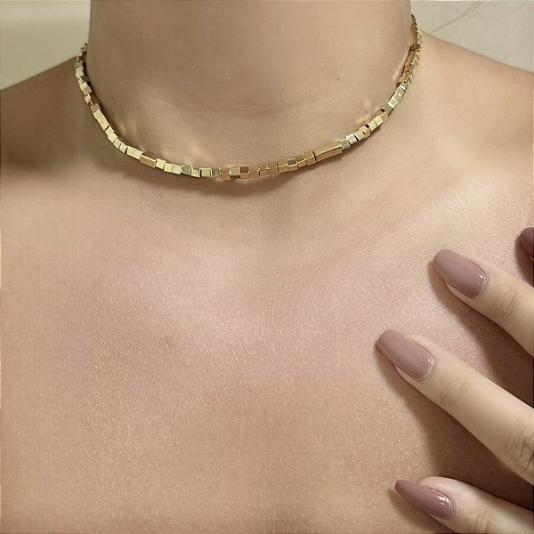 Colar choker canutilho ouro semijoia