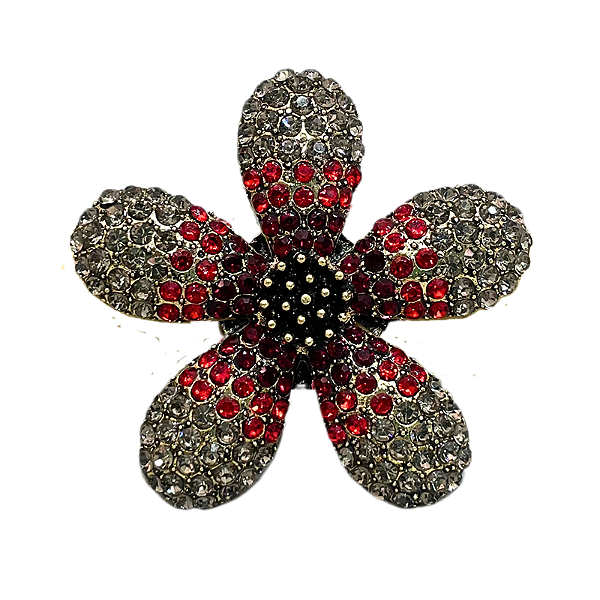 Broche magnético flor cristais vermelho