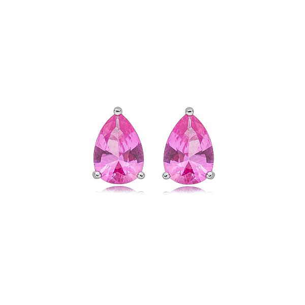 Brinco mini gota cristal rosa prata 925