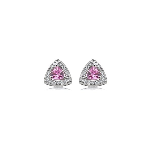 Brinco mini triangular zircônia rosa prata 925