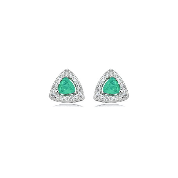 Brinco mini triangular zircônia esmeralda prata 925