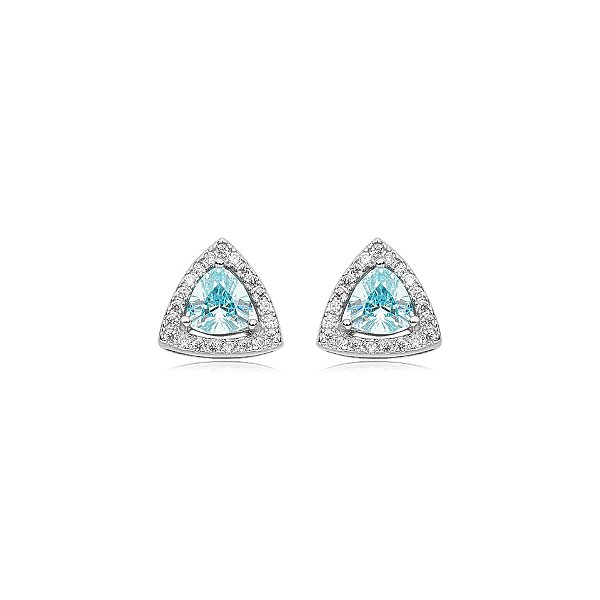 Brinco triangular zircônia azul claro prata 925