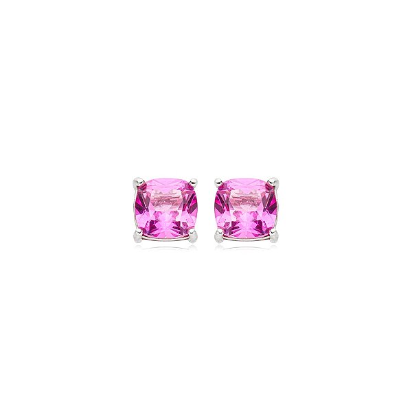 Brinco quadrado cristal pink prata 925