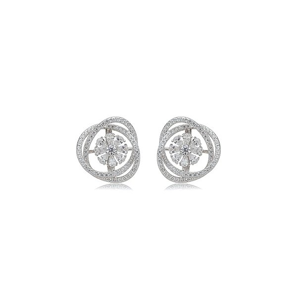 Brinco flor elos zircônia prata 925