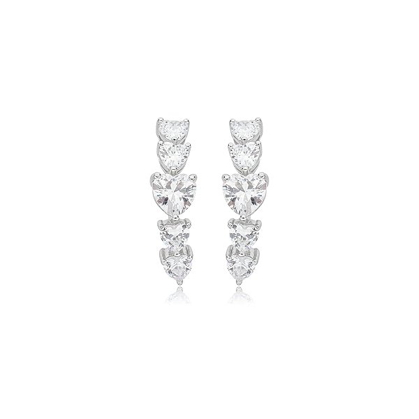 Brinco ear hook corações zircônia prata 925