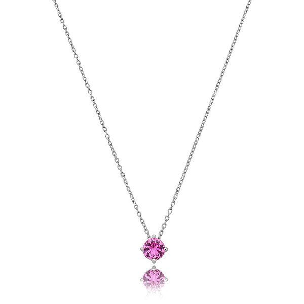 Colar redondo cristal pink prata 925