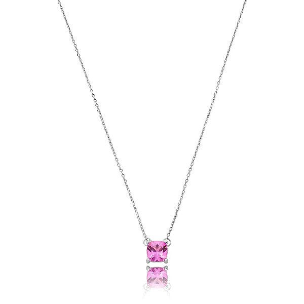 Colar quadrado cristal pink prata 925