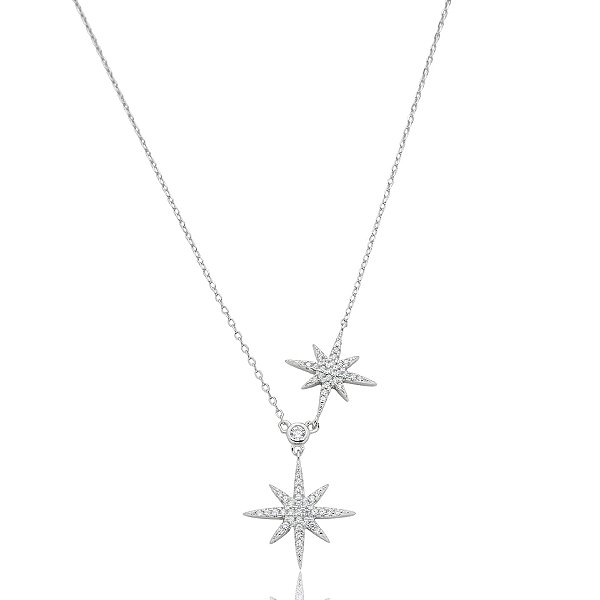 Colar estrelas zircônia prata 925