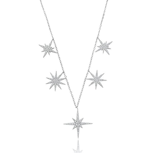 Colar estrelas zircônia prata 925