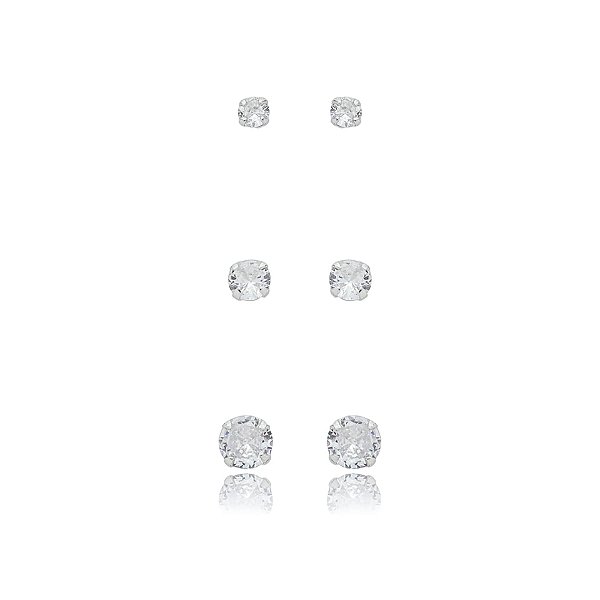 Kit 3 brincos redondo ponto de luz zircônia prata 925
