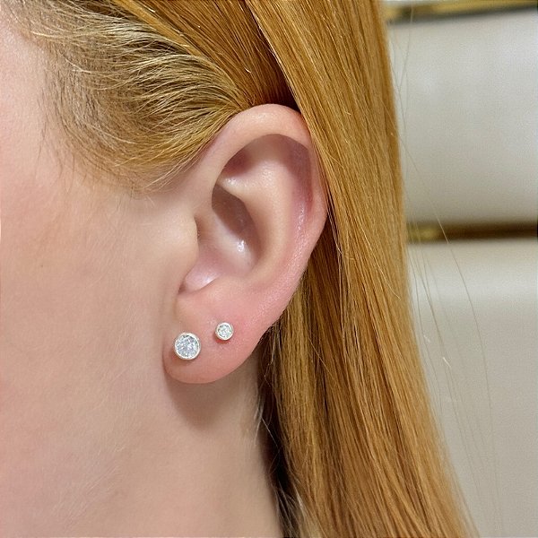 Kit 3 brincos redondo ponto de luz cristal prata 925