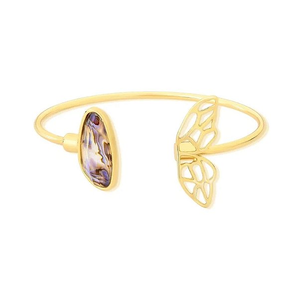 Bracelete ajustável pedra natural abalone asa de borboleta ouro semijoia
