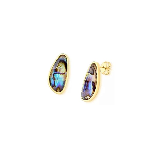 Brinco pedra natural abalone ouro semijoia