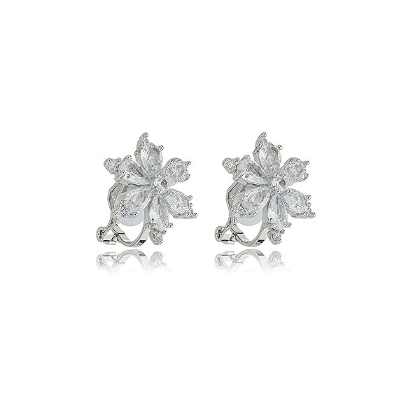 Brinco pressão flor zircônia ródio semijoia