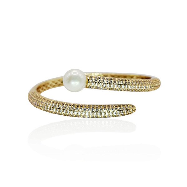 Bracelete pérola zircônia ouro semijoia SZ-231014