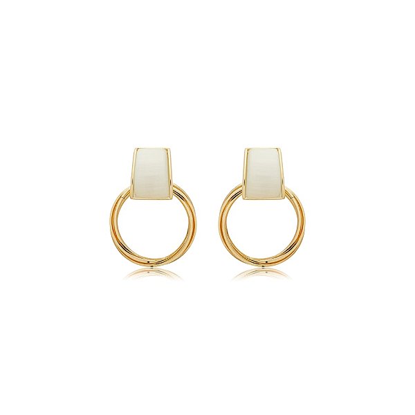 Brinco argolas cristal olho de gato ouro semijoia BA 5360