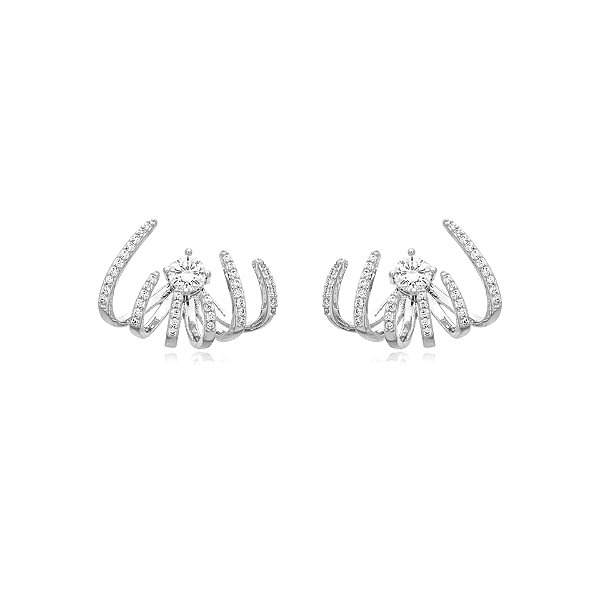 Brinco ear jacket garras zircônias ródio semijoia BA 5395