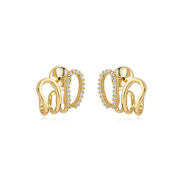 Brinco ear hook zircônias ouro semijoia