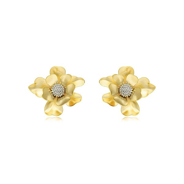 Brinco flor ouro fosco semijoia