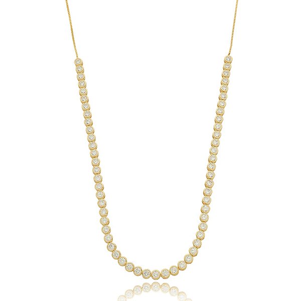 Colar gravatinha cristais ouro semijoia