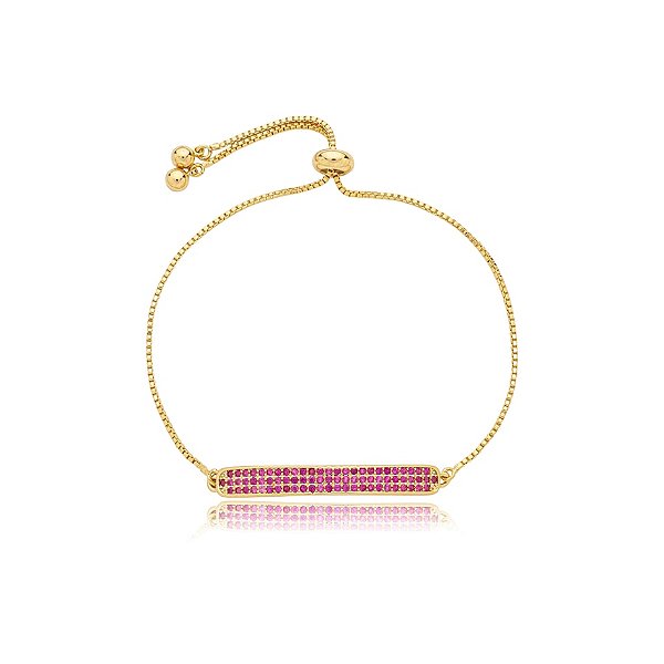 Pulseira gravatinha zircônias pink ouro semijoia