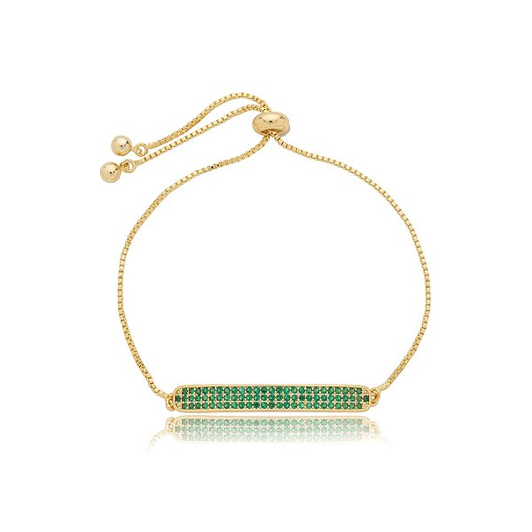 Pulseira gravatinha zircônias verde ouro semijoia