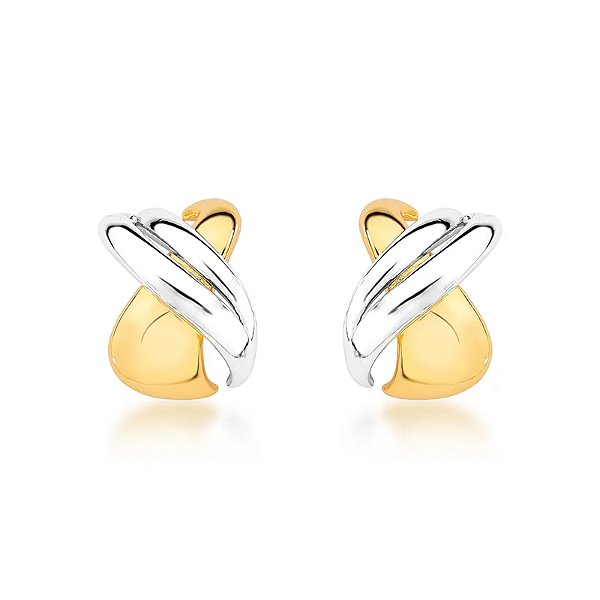 Brinco X ouro e ródio semijoia