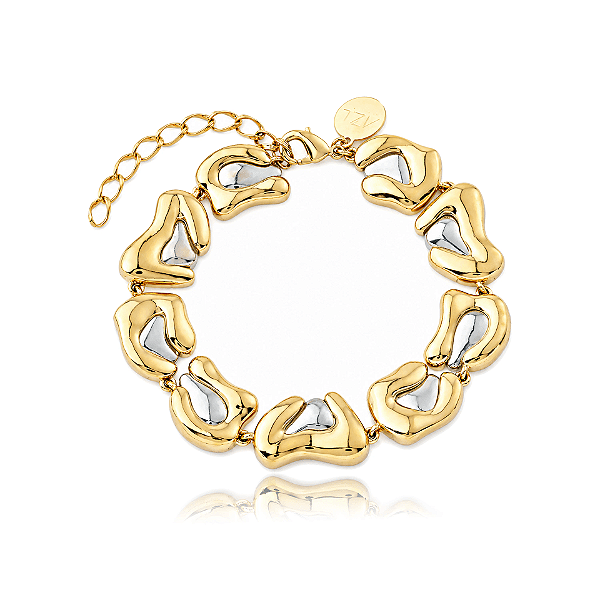 Pulseira placas curvadas ródio e ouro semijoia