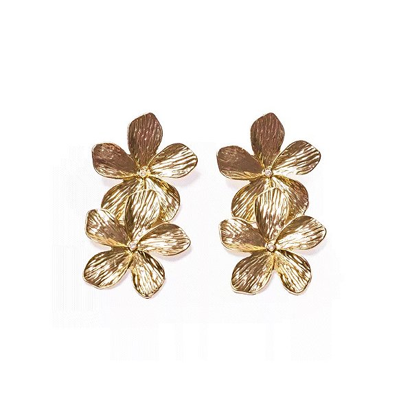 Brinco flores cristal ouro semijoia