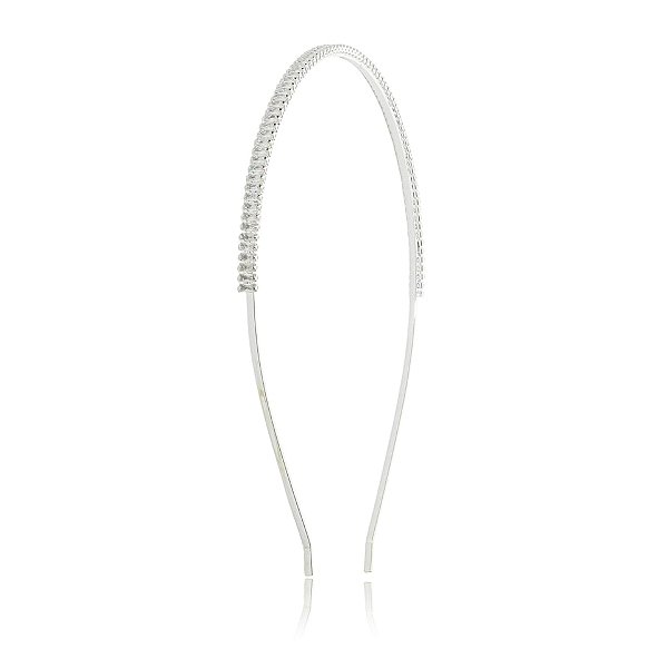 Tiara fina metal prateado zircônia baguete TR261